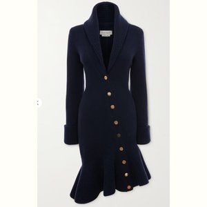 BNWOT Alexander McQueen Asymmetric Ruffled Wool Mini Dress Navy Size M $2,990